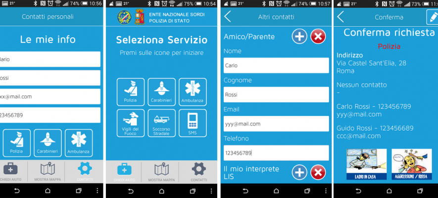 schermate dell app sos sordi