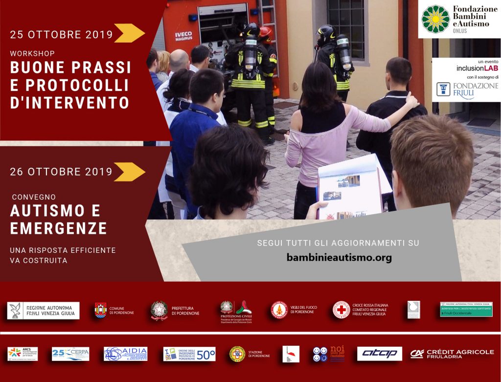 locandina convegno Autismo e emergenze e Workshop Buone prassi e protocolli d'intervento per sicurezza inclusiva