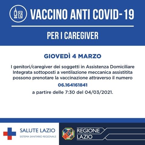 Regione Lazio al via la vaccinazione anti covid delle persone vulnerabili