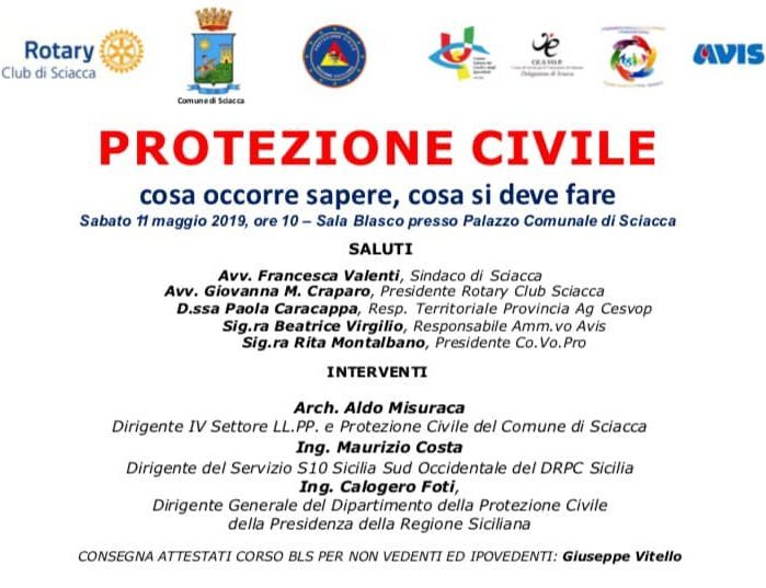 locandina seminario “Protezione civile: cosa occorre sapere, cosa si deve fare" sciacca