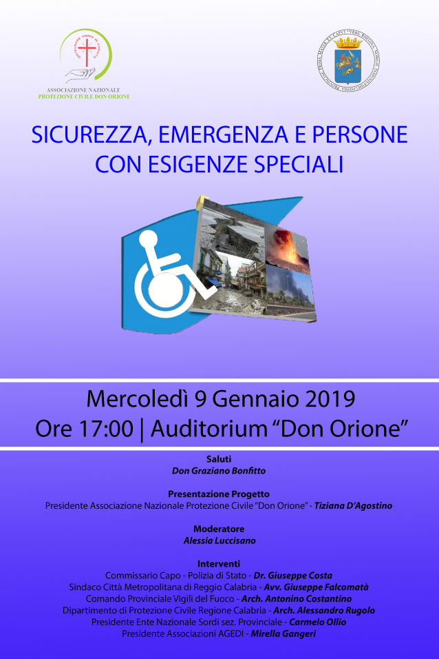 locandina e programma Convegno “Sicurezza, emergenza e persone con esigenze speciali” a Reggio Calabria